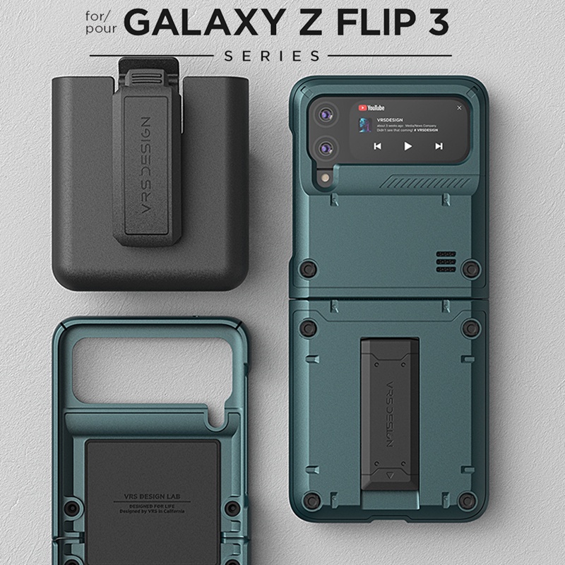 VRS Design Samsung Galaxy Z Flip3 5G Quick Stand Chain Case For Galaxy Z Flip 3 Hard Cover With Strap Holes Casing