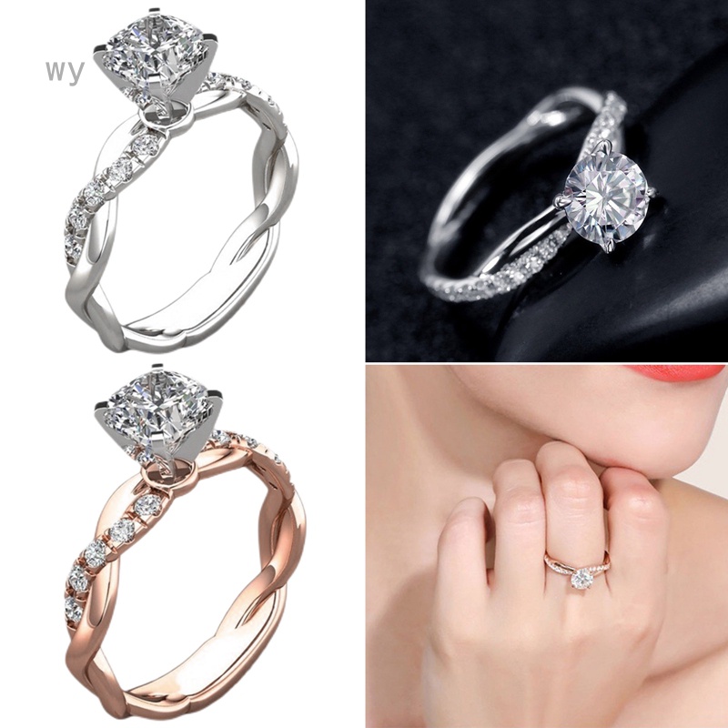 Nhẫn Đính Kim Cương Hai Màu Hình Vuông Kiểu Công Chúa Thời Trang Cho Nữ