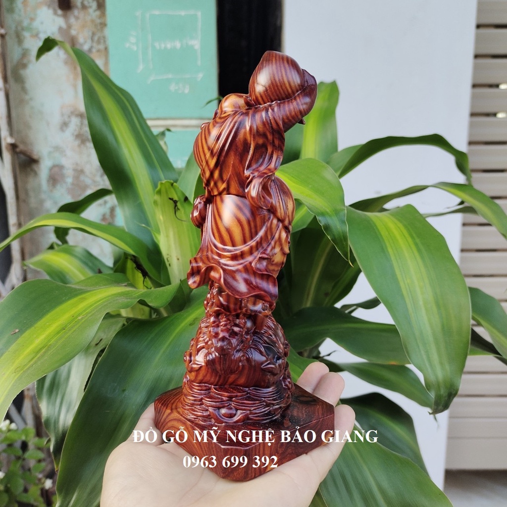 Tượng phật di lặc cưỡi nghê gỗ trắc dây cao 20 cm