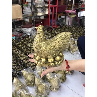 Tượng gà mái phong thủy ấp trứng vàng bằng đồng biểu tượng của sự sinh sôi nảy nở, gà mái phát tài phát lộc