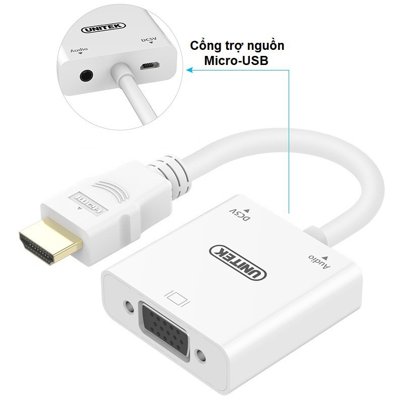 Cáp chuyển tín hiệu HDMI to VGA + Audio UNITEK Y-6333