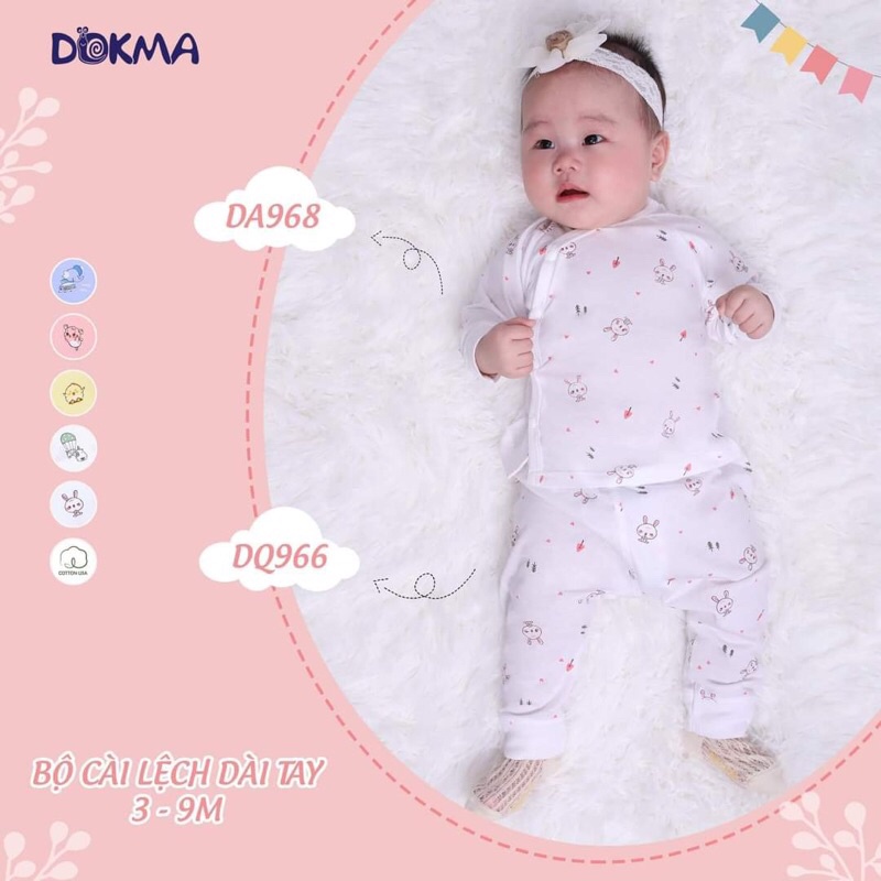 [DB966-968] Bộ sơ sinh cài lệch cotton Dokma cho bé NB-6M