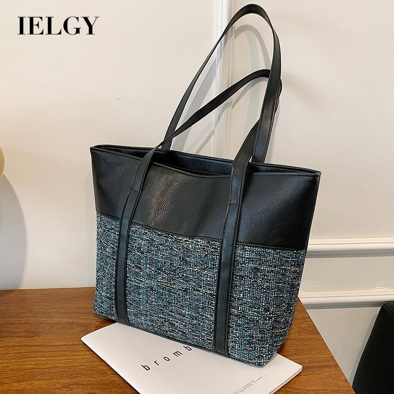 Túi xách đeo vai IELGY sức chứa lớn màu tương phản phong cách Hàn Quốc dành cho nữ