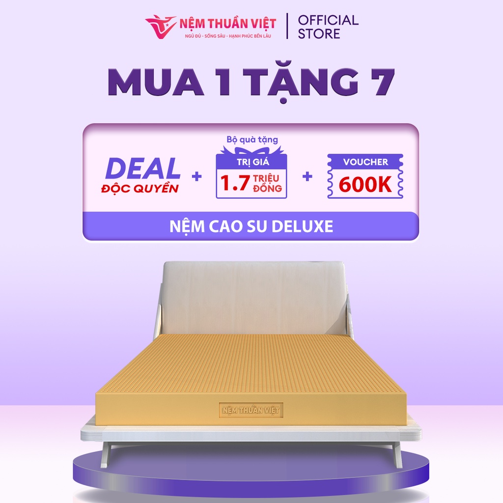 (140x200x10cm) Nệm Cao Su Thuần Việt Deluxe 100% Cao Su Thiên Nhiên, Bền Bỉ, Thoáng Mát, Êm Ái