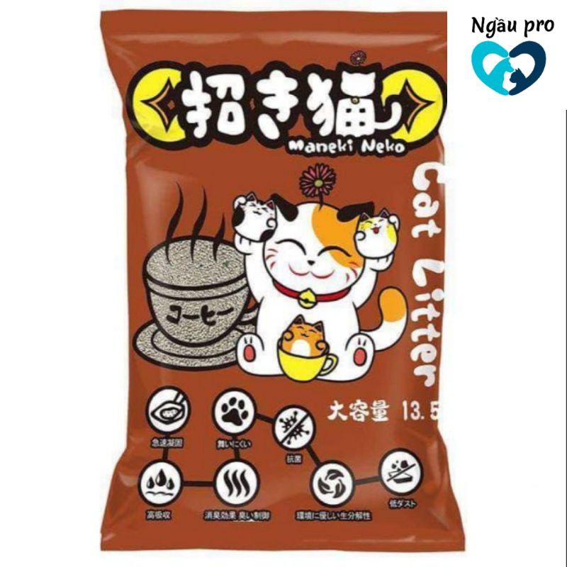 Cát vệ sinh Nhật cát Mèo đất sét Maneki neko hương cafe và phấn baby gói 5L