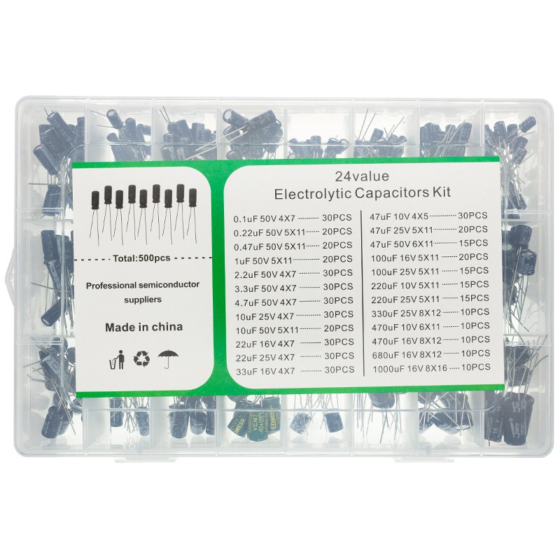 Set 500 Tụ Điện Nhôm 0.1UF-1000UF 24V 16-50V Chuyên Dụng