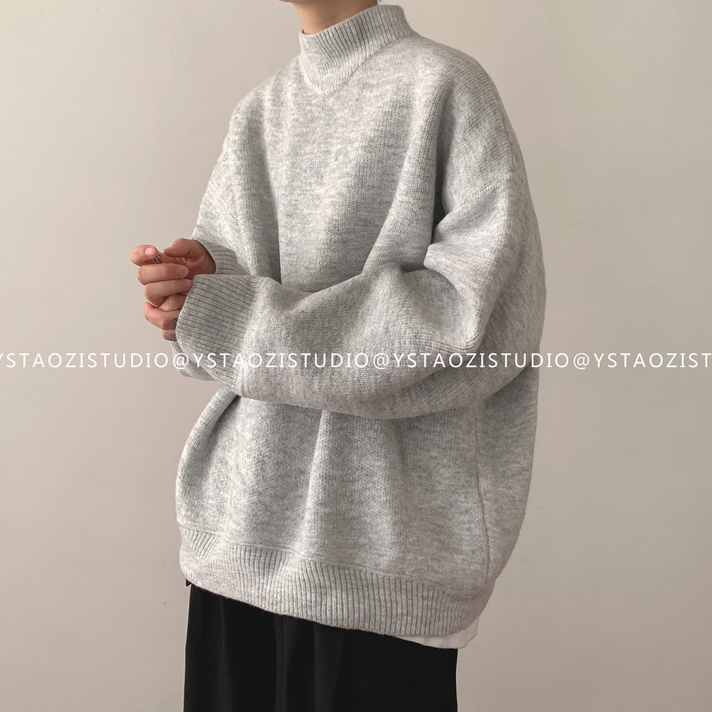 Áo sweater dệt kim cổ cao dáng rộng thời trang thu đông dành cho nam