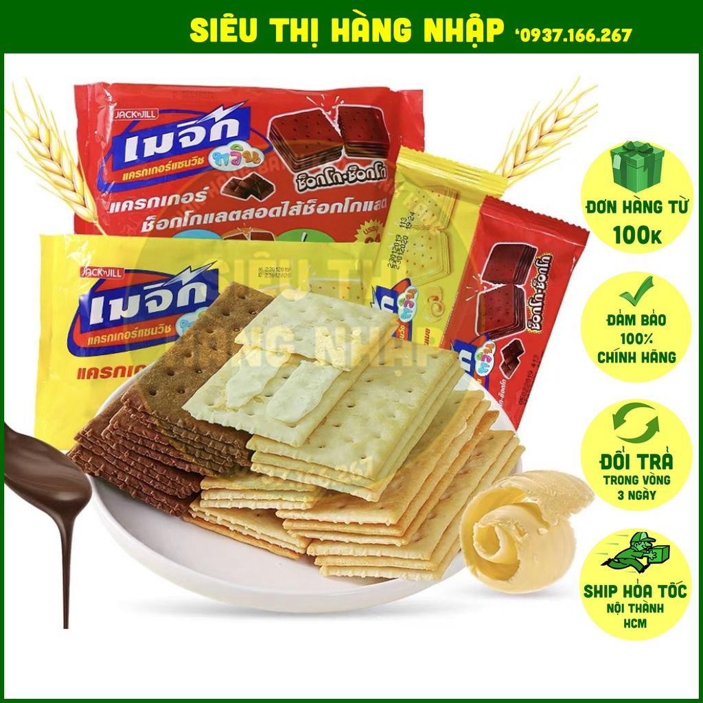 [3 vị] Bánh cracker sandwich hai lớp kem socola/ phomai Magic Jack&amp;Jill Thái Lan 360g, ăn vặt ngon rẻ