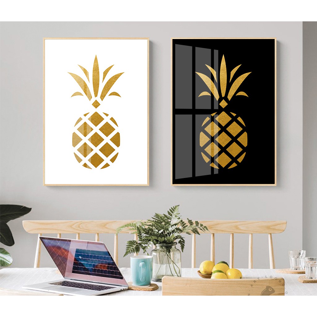 Bộ 2 Tranh Treo Tường Thơm Dứa Vàng - Nền Trắng Đen Phong Cách Hiện Đại 30 x 45 cm x 2 TTT-0617