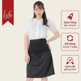 Chân Váy Chữ A Dáng Dài Thiết Kế Nhún Bụng Chất Liệu Chiffon Mềm Mịn Co Giãn Lefe CA02