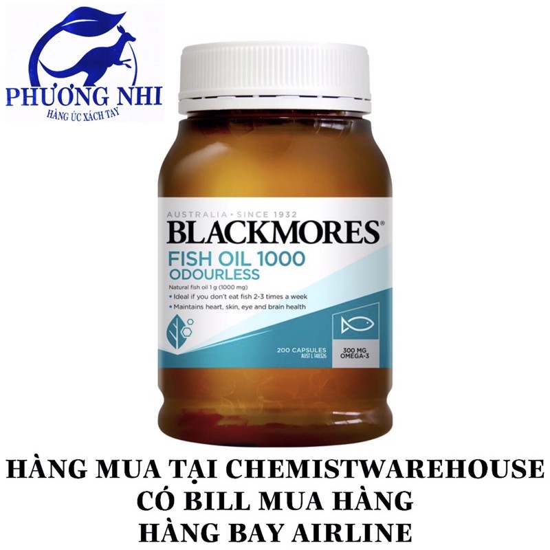 VIÊN DẦU CÁ KHÔNG MÙI BLACKMORES ODOURLESS FISH OIL 1000mg 200 VIÊN