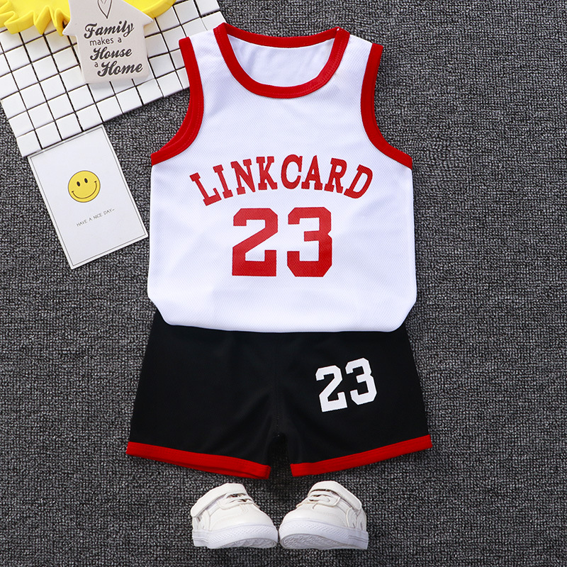 2Pcs/Set Kids Boys Sleeveless Cartoon Print Sport Wear Vest + Cotton Shorts Summer Clothes Tracksuit 1-7Y