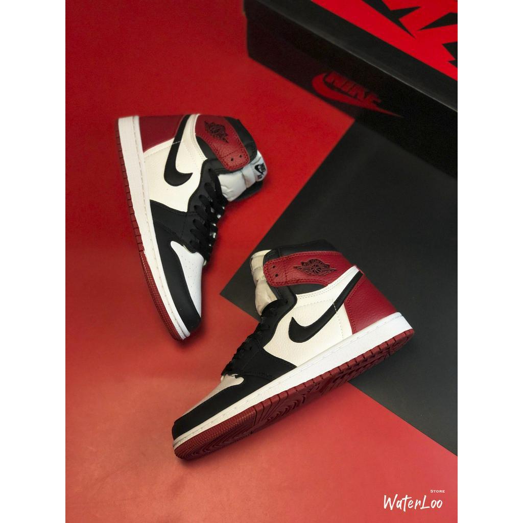 Giày Thể Thao, Giày Sneaker AIR JORDAN 1 Retro High Bred Toe Đen Trắng Gót đỏ Cổ Cao Waterloo Shop