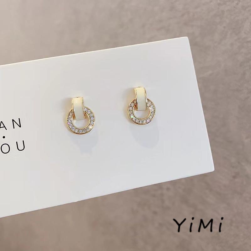 Bông tai mạ bạc 925 hình tròn đính kim cương đơn giản