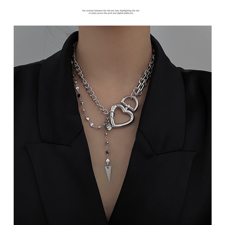 Dây Chuyền Hai Lớp Họa Tiết Trái Tim Và Khóa Trái Tim Thời Trang Phong Cách Hip Hop 19219