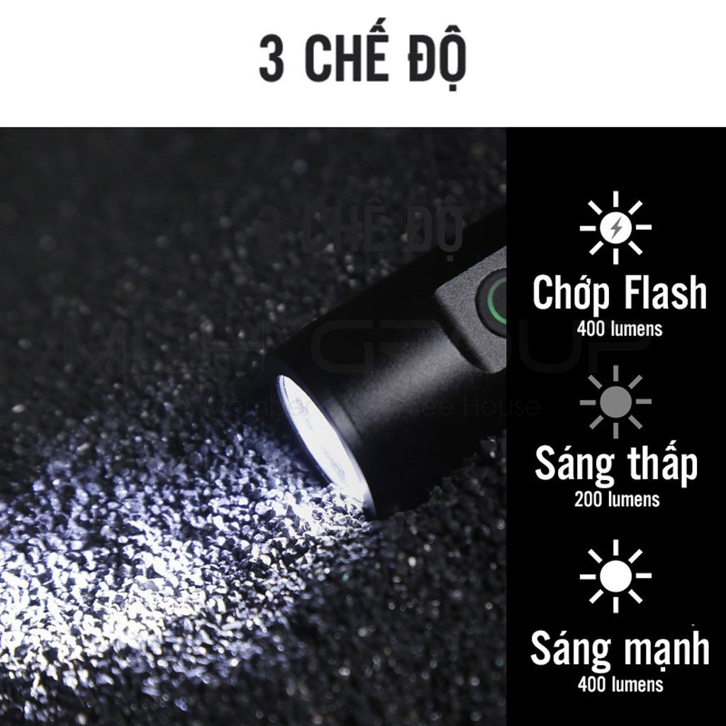Pha Xe Đạp Siêu Sáng 400 Lumens Sạc Điện USB 3 Chế Độ Chống Nước Vỏ Hợp Kim Nhôm Bền Bỉ Dung Lượng Pin 2000 mAh MLH