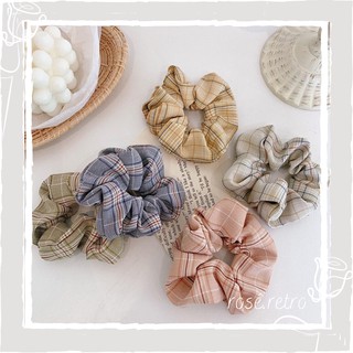 Dây buộc tóc, cột tóc Scrunchies vải caro phong cách vintage Hàn Quốc xinh xắn CR03