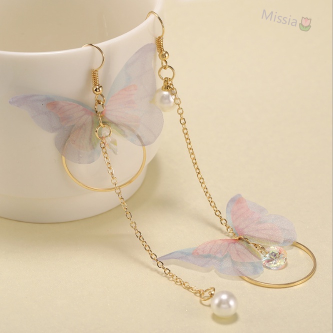 Khuyên tai hợp kim dáng dài hình bướm đính ngọc trai thời trang cho nữ