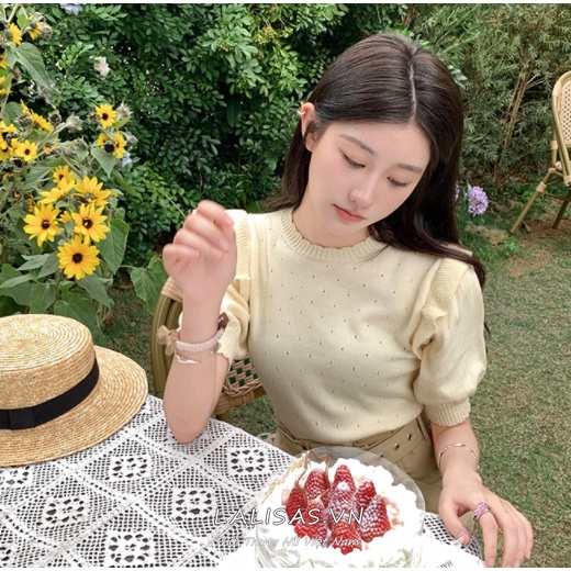 LALISAS Áo thun dệt kim tay ngắn phong cách thời trang hàn quốc dành cho nữ