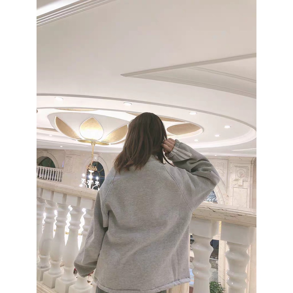 Áo sweater nỉ unisex nam nữ cổ cao kéo khóa có lót lông ấm mặc đông phong cách thể thao ulzzang
