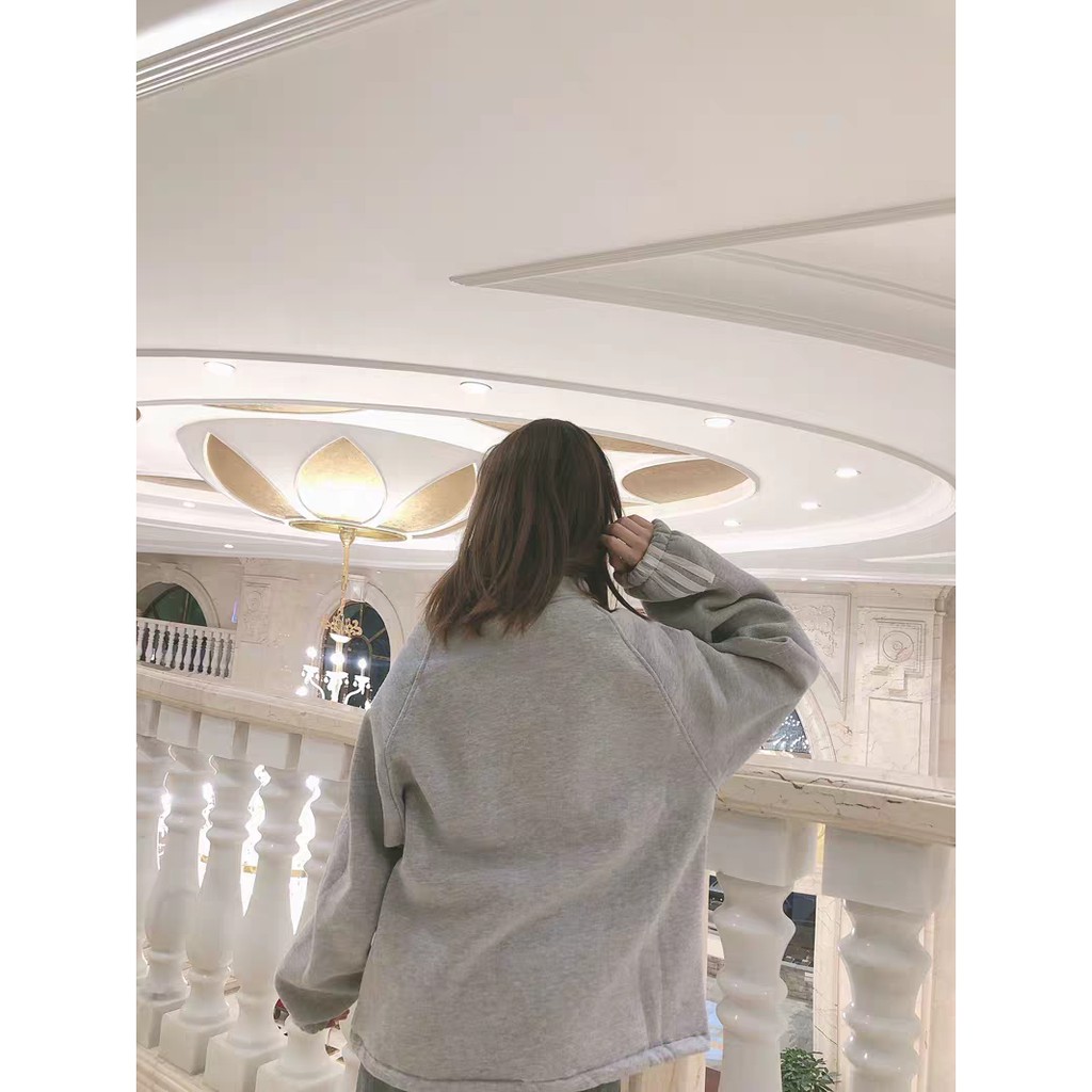 (Sẵn L, 2XL) Áo sweater nỉ unisex nam nữ cổ cao kéo khóa có lót lông ấm mặc đông phong cách thể thao ulzzang