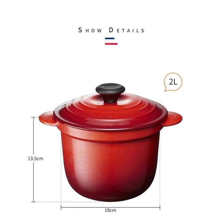 AI AN 08 - POT Nồi Le Creuset-thương hiệu Pháp\ Nồi gang tráng men dáng cao chống tràn đường kính 18cm cao 13.5 cm