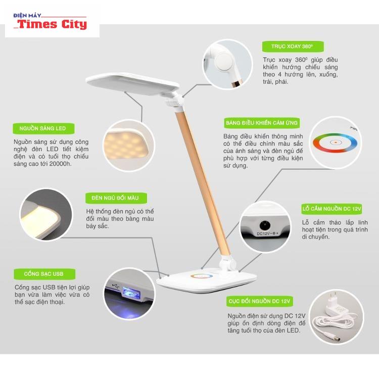 Đèn học chống cận cảm ứng ba màu ánh sáng Tiross 6W TS1805 màu bạc