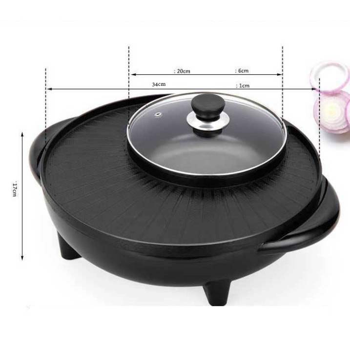 Bếp lẩu nướng tròn  đen điện đa năng 2 in 1 ( Sẵn hàng)