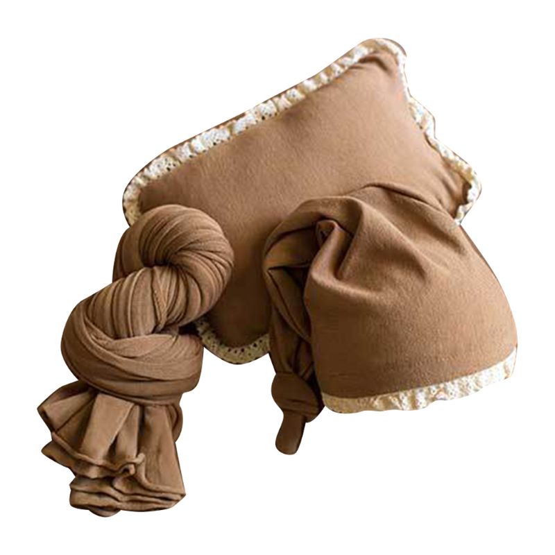 Set 3 Món Gồm Khăn Quấn Đuôi Thắt Nút + Mũ Cotton Mềm + Gối Dùng Làm Phụ Kiện Chụp Ảnh Cho Bé Sơ Sinh