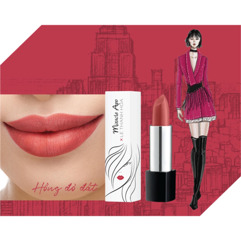 Son lì Miracle Apo Lipstick Matte x Lê Thanh Hòa Cosmopolitan 4g (Hồng đỏ đất)Son lì