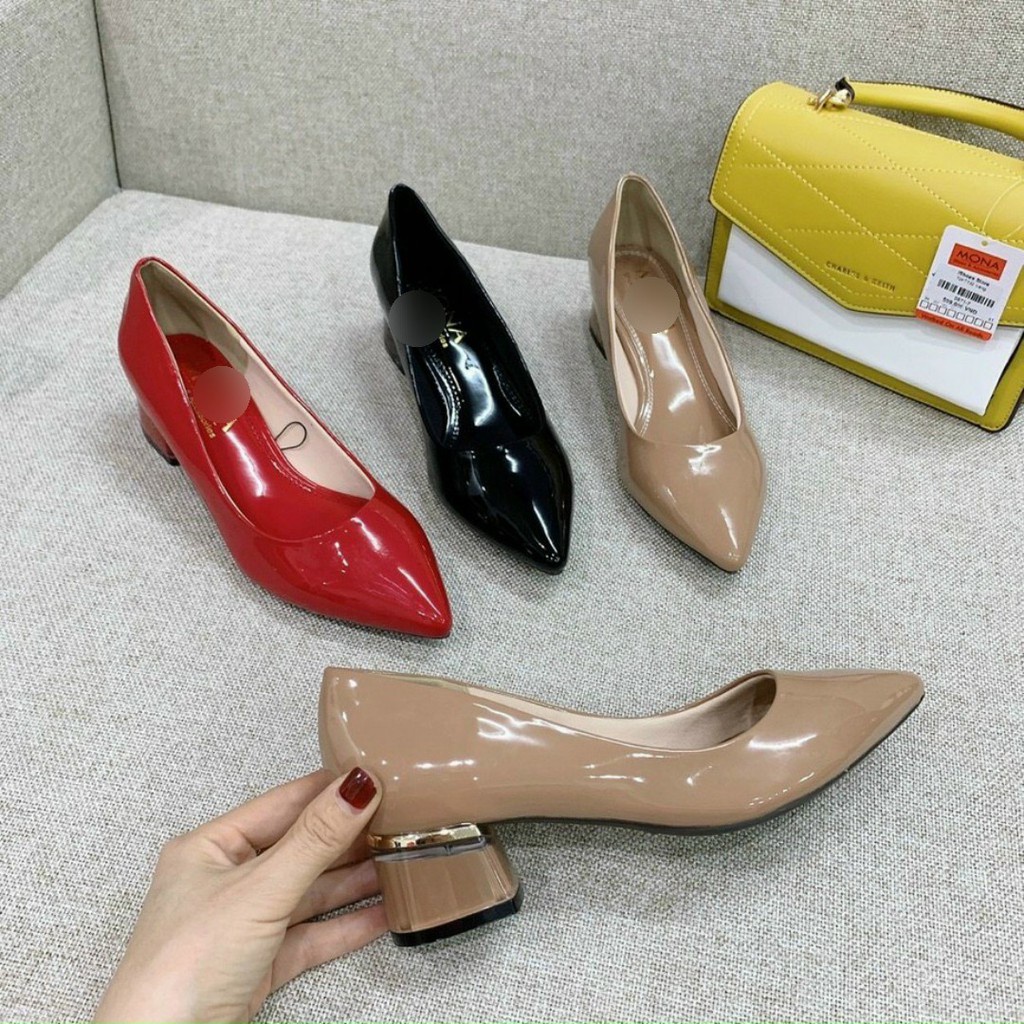 Giày Cao Gót Nữ Gót Vuông 4 Phân Mika Chống Xước, Form ôm chân, lót mút xốp êm chân, chân đầy đặn nên đi tăng 1 size_A4