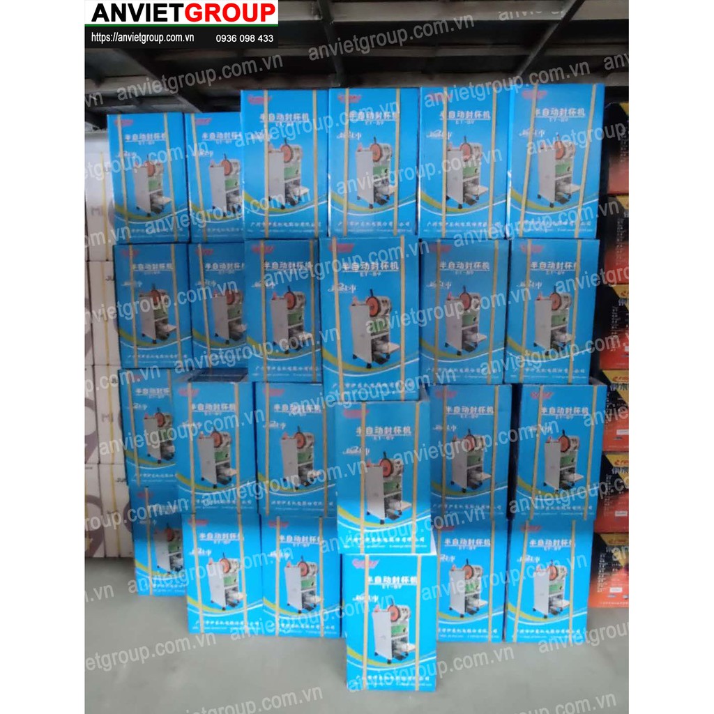 Máy dán ép dập đậy đóng nắp miệng ly cốc hộp bán tự động cuộn màng Eton B9  An Việt