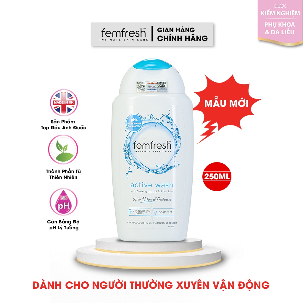 Dung dịch vệ sinh phụ nữ cao cấp năng động Anh Quốc Femfresh Active Fresh Wash 250ml