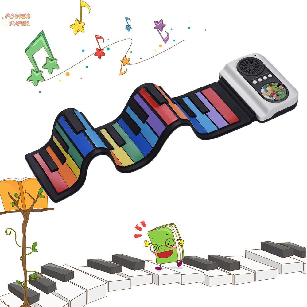 37-Key Portable Roll-Up Piano Silicon Electronic Keyboard Colorful Keys Built-in Speaker Musical Toy for Children Kids