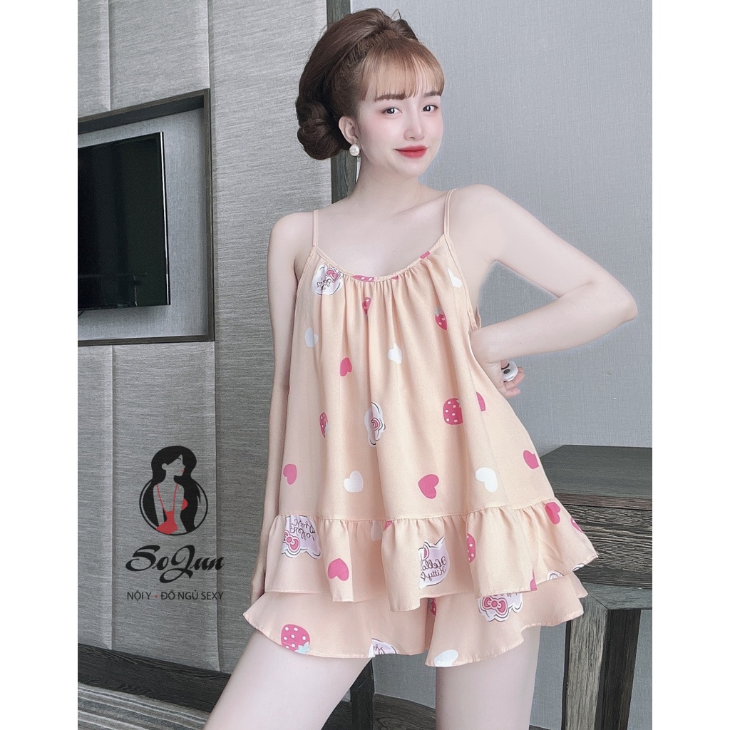 Set Quần Đùi Áo 2 Dây Nữ SOJUN Vải Mango Dây Quần Bèo 40-70Kg