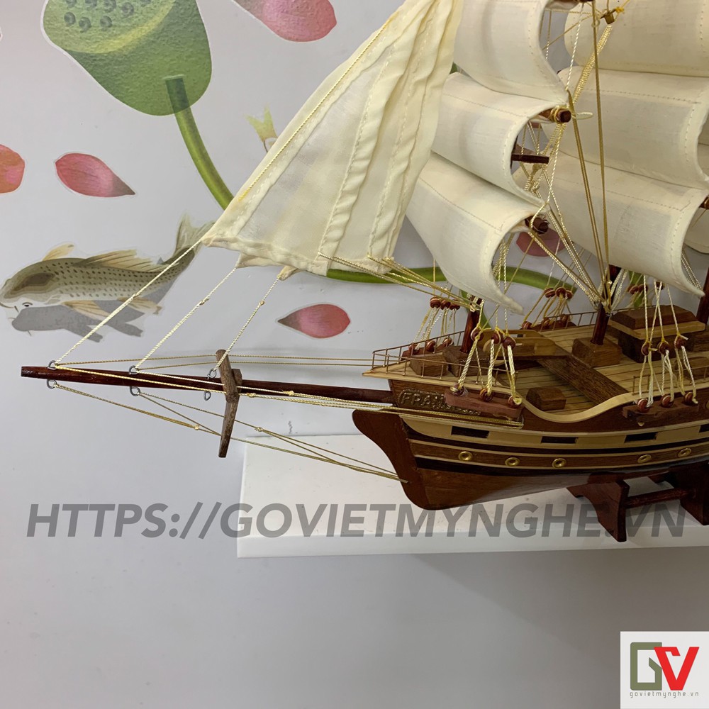 [Quà tặng] Mô hình tàu thuyền gỗ trang trí - thuyền gỗ France II của Pháp - Chiều dài thân tàu 40cm - Buồm vải trắng