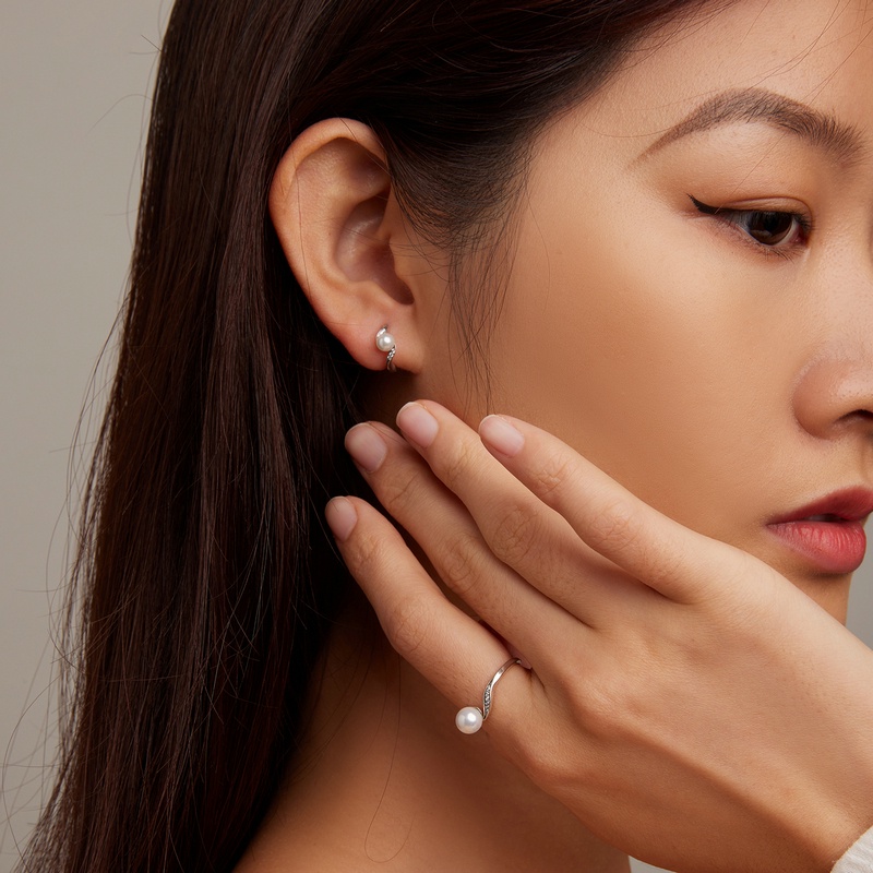 BAMOER Set 3 Kích Cỡ Nhẫn Và Bông Tai Bạc 925 Đính Ngọc Trai Nhân Tạo Thời Trang