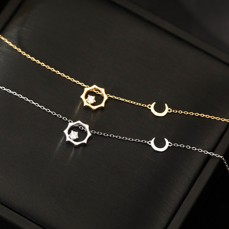 Kim cương sáng bóng Mặt trời Mặt trăng Mặt dây chuyền Vòng cổ Phong cách Hàn Quốc Vòng cổ cho nữ