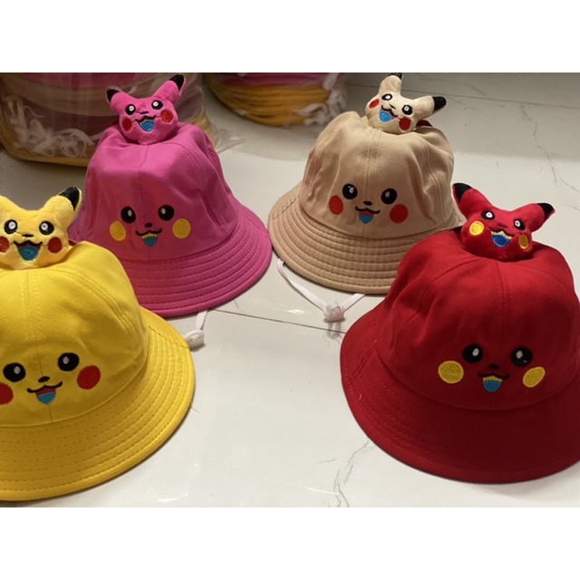 Mũ bo vành trẻ em thêu mặt picachu 3 - 8 tuổi cực kì dể thương dành cho bé