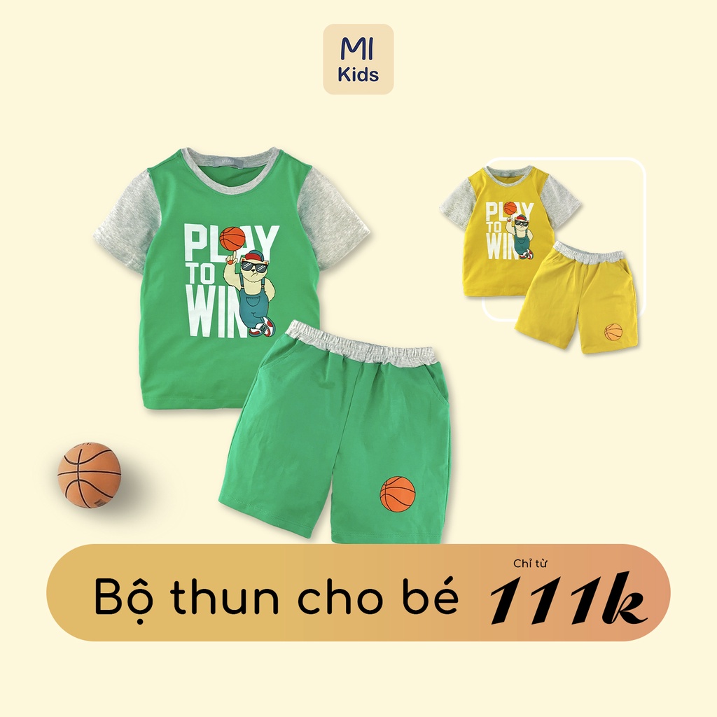Đồ bộ Bé Trai Tay Ngắn Thun Cotton 100% Hình Gấu (Bear) (9kg-55 kg)