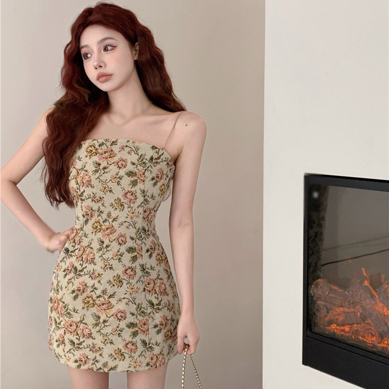 Đầm Hai Dây Họa Tiết Hoa Phong Cách Hàn Quốc Quyến Rũ Dành Cho Nữ