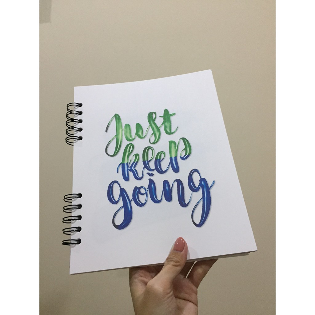 Sổ lò xo Quote: &quot;Just keep going&quot; - 170 trang - 19x24 cm (gần szie B5) - Ruột giấy trắng ô vuông / chấm bi / kẻ ngang