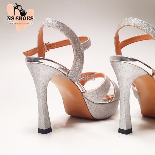 Sandal cao gót đế đúp quai chéo kim tuyến dễ đi, êm chân, thích hợp phối nhiều trang phục 10cm - NS2137