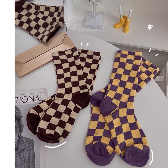 TẤT VỚ NAM NỮ HỌA TIẾT CARO MÀU SẮC XINH XẮN ULZZANG