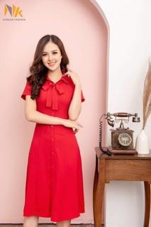 Đầm A cổ đức nẹp đai NK