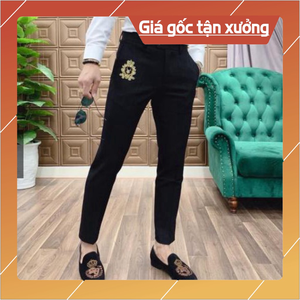 Quần Tây Đen Thêu Họa Tiết Sơ Mi Dáng Ôm Ống Côn Vải Chống Nhăn Mẫu quần Âu MỚi Nhất