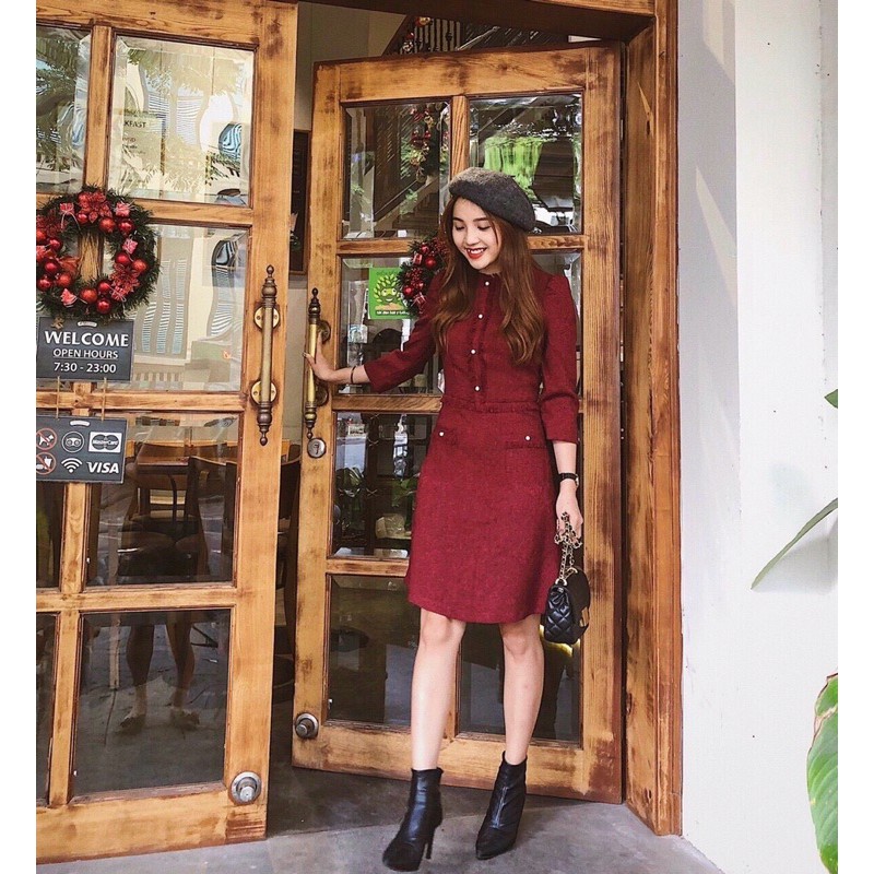 VÁY DẠ TWEED ĐỎ