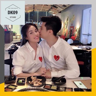 Áo sơ mi dài tay cặp đôi nam- nữ thêu trái tim