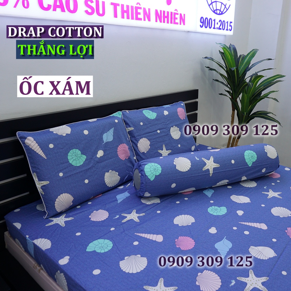 Drap Thắng Lợi, ga giường cao cấp cotton 100% in logo ỐC XÁM