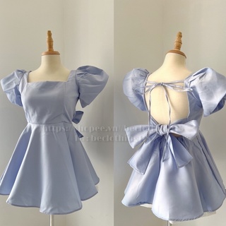 Set áo babydol xanh cột nơ lưng + short trắng